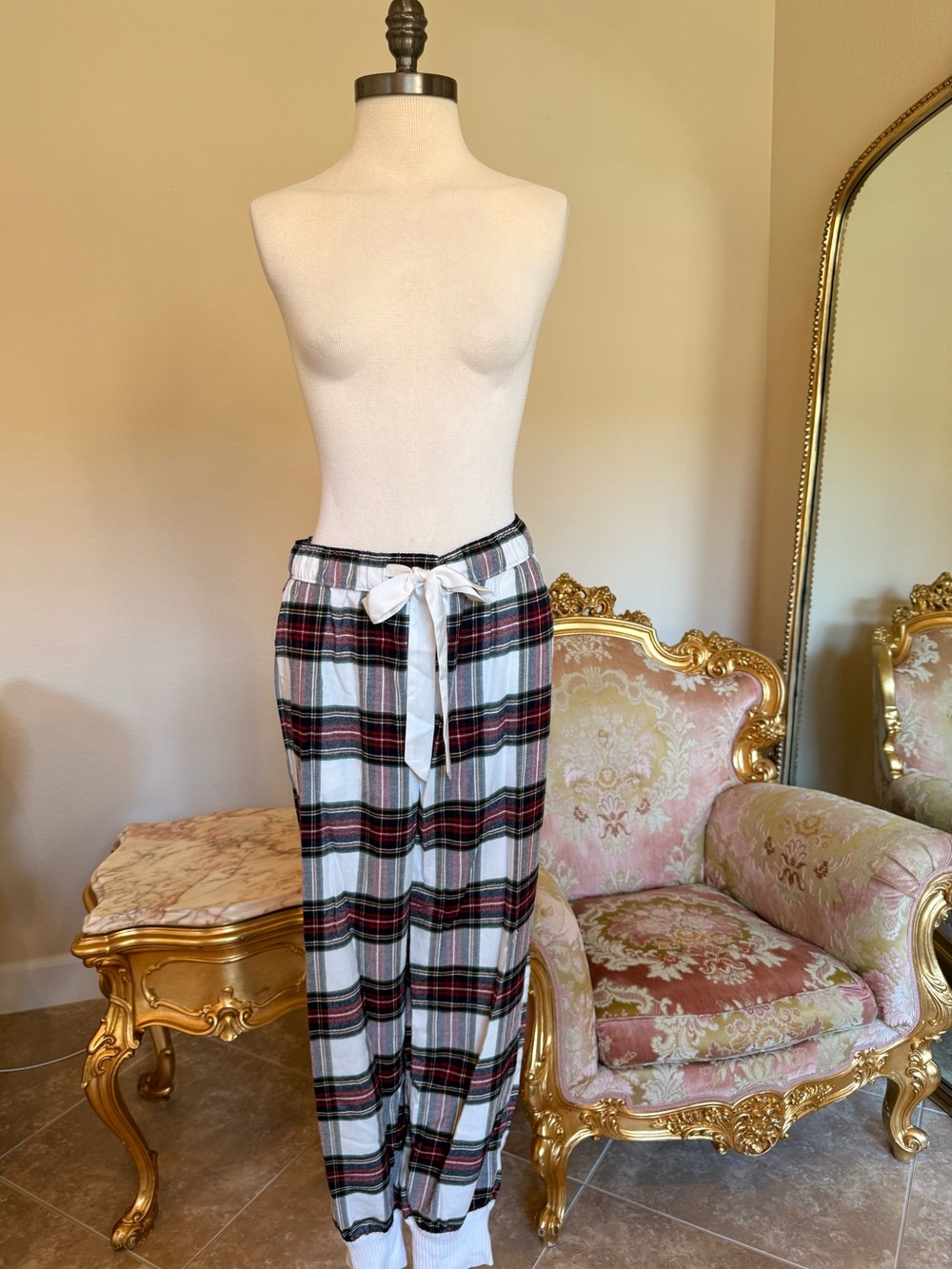 Abercrombie & Fitch Plaid Lounge Pants with White Bow
